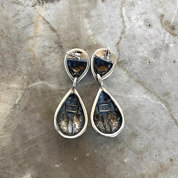 Sterling Silver 925 1" Scrollwork Dot Teardrop Pierced Dangle Drop Earrings - Picture 8 of 16